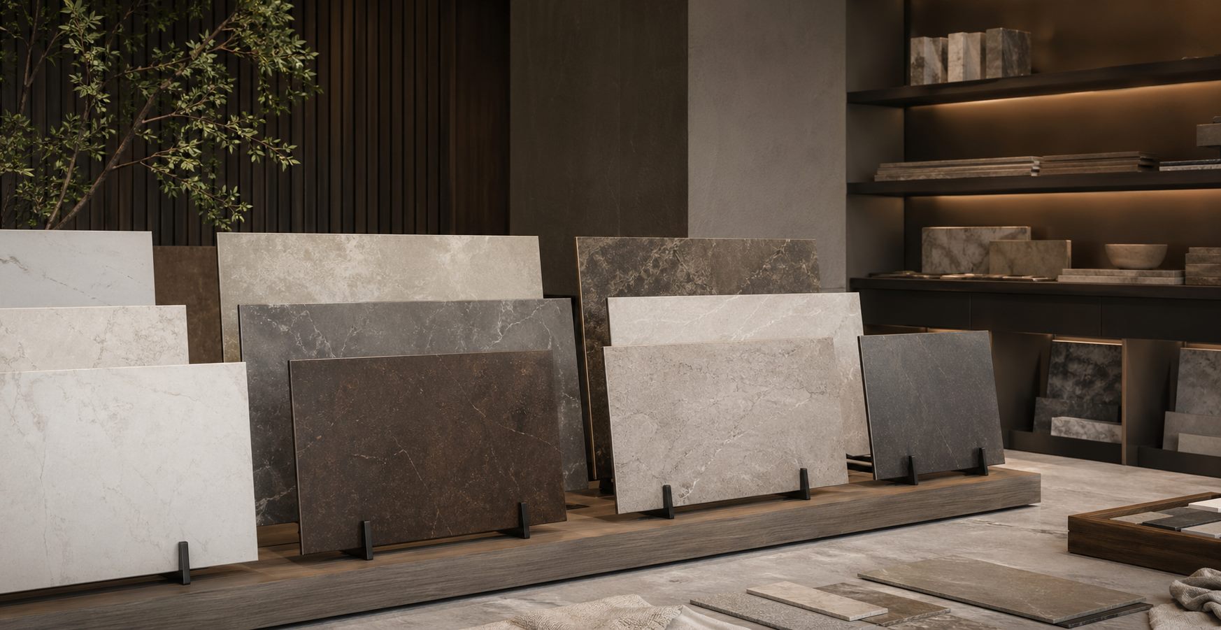 Cuisine blanche premium avec surface céramique veinée